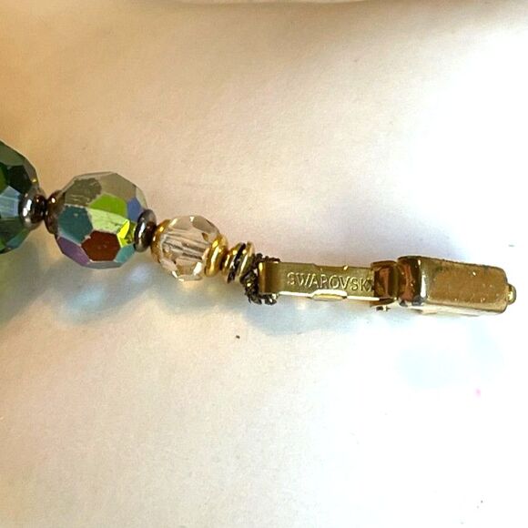 Vintage Swarovski Chunky Austrian Crystal Bold Beaded Green & Gold Necklace 16" - Picture 9 of 10